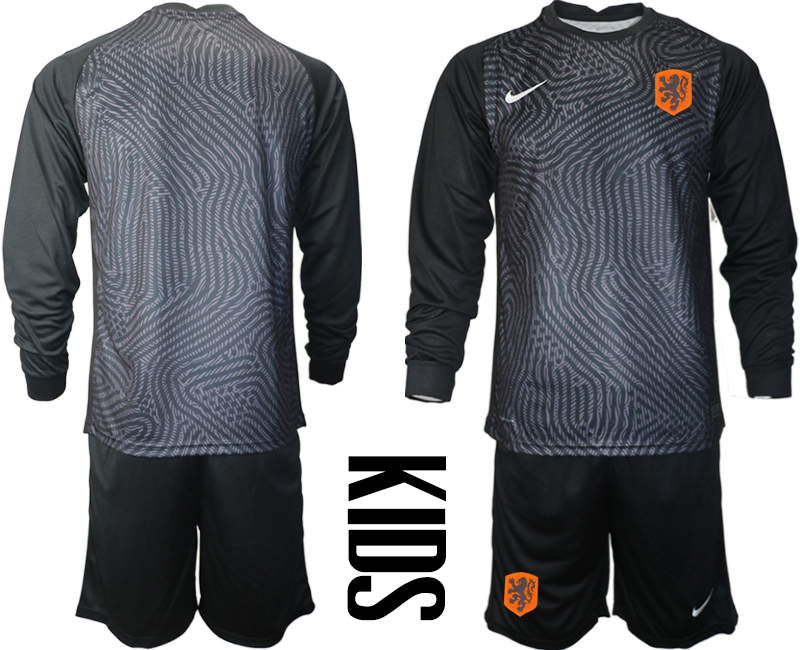 Youth 2021 European Cup Netherlands black Long sleeve goalkeeper Soccer Jersey->portugal jersey->Soccer Country Jersey